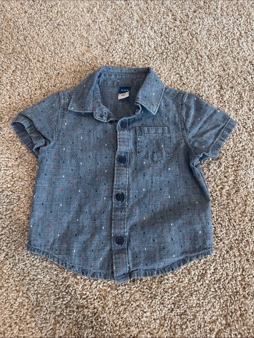 Old Navy Baby Chambray Short-Sleeve Button-Down Shirt with Red and White Specks